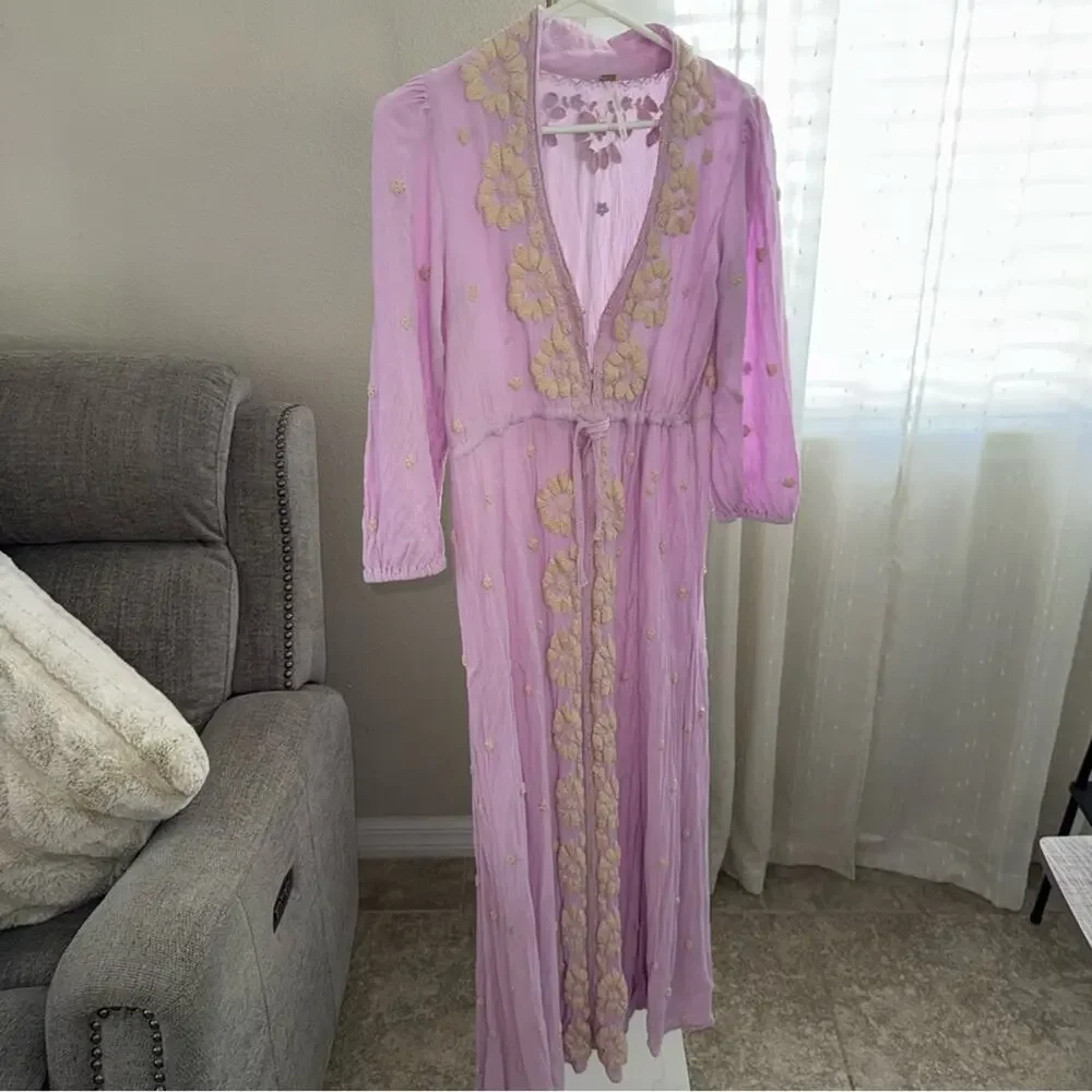 Free People Fable Dusty Lavender Embroidered Maxi Dress